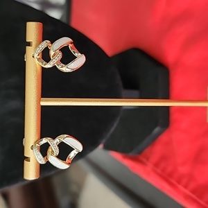 Goldtone and White Enamel Earrings Sterling Silver